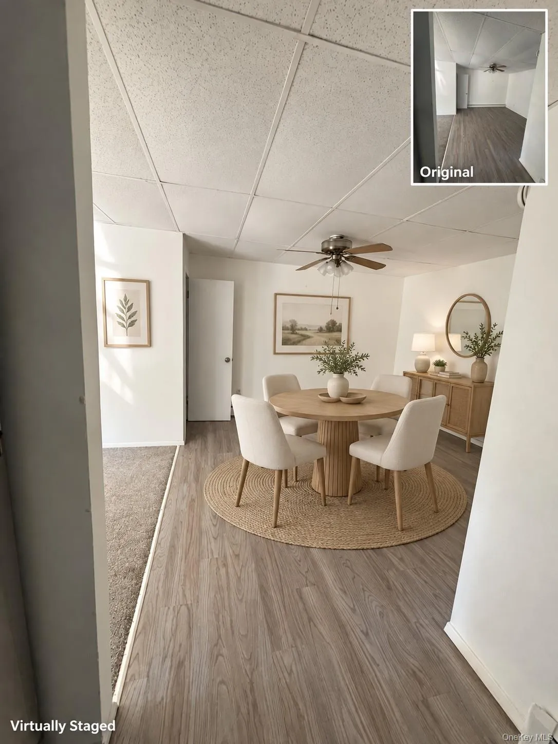 Wood-finish flooring with an integrated ceiling fan and recessed lighting Wood-finish flooring with an integrated ceiling fan and recessed lighting