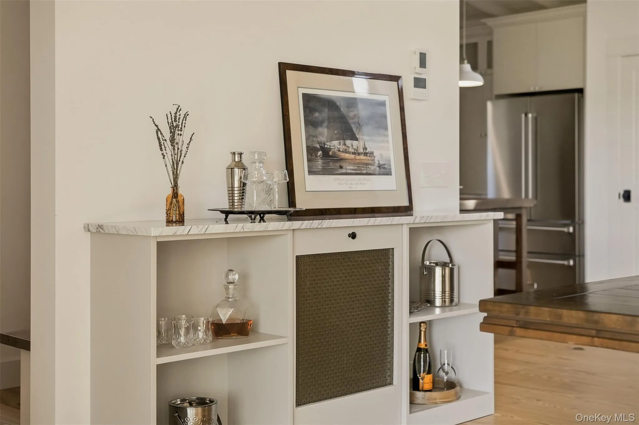 Wine or coffee bar, a built in piece that makes a statement. Marble top. Wine or coffee bar, a built in piece that makes a statement. Marble top.