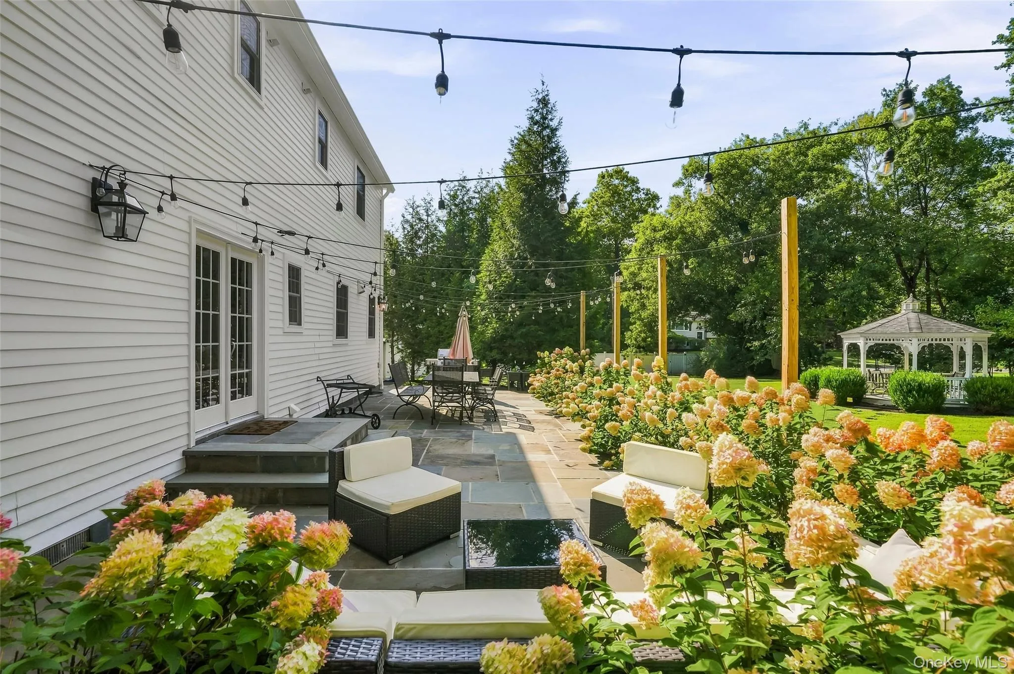 Back patio overlooking beautiful level backyard oasis Back patio overlooking beautiful level backyard oasis