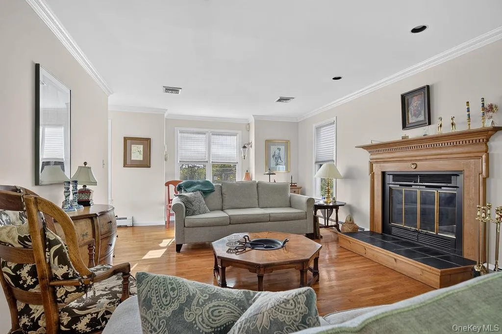 Living room with wood burning fireplace Living room with wood burning fireplace
