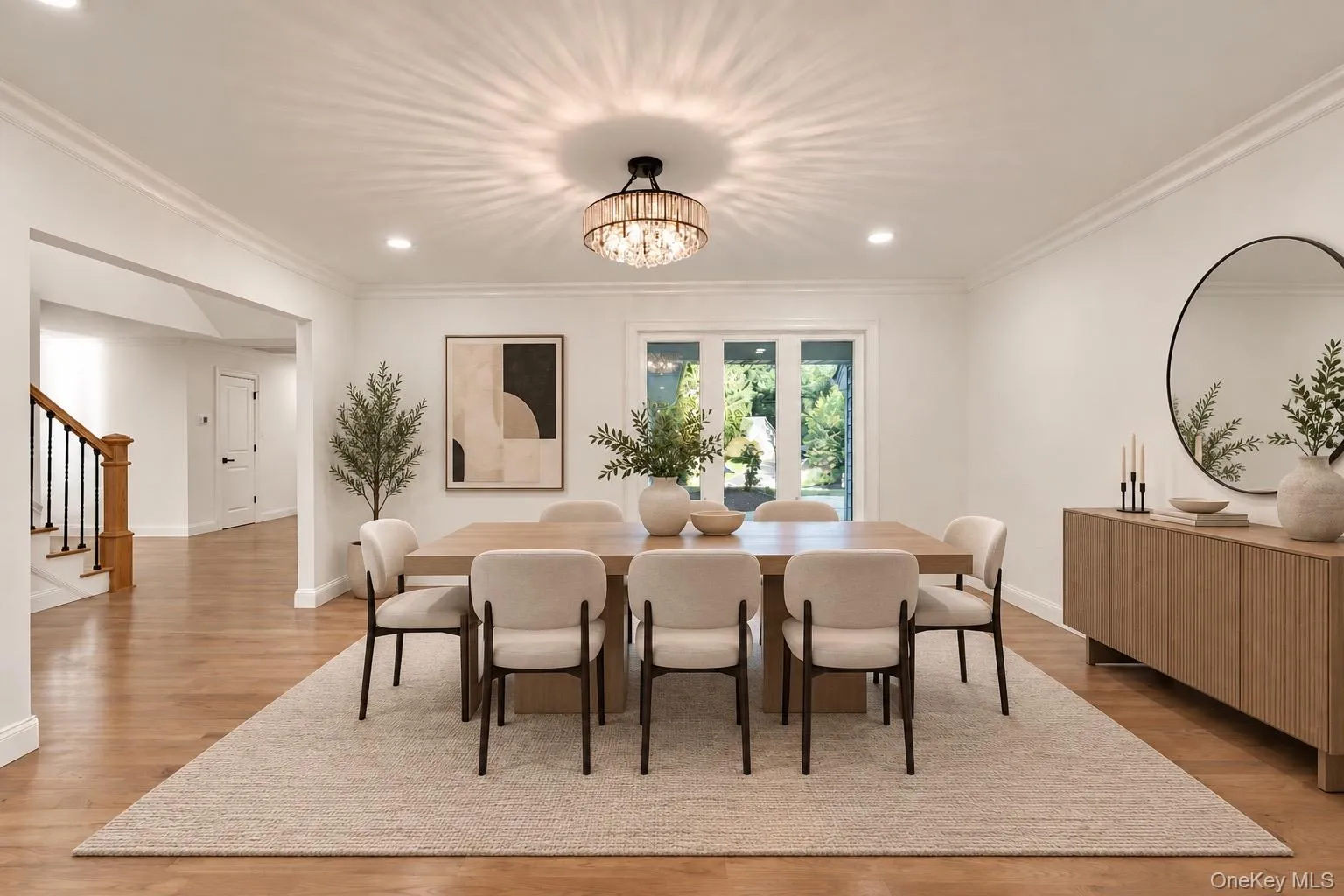 Formal Dining room with white oak floors and new windows. Formal Dining room with white oak floors and new windows.