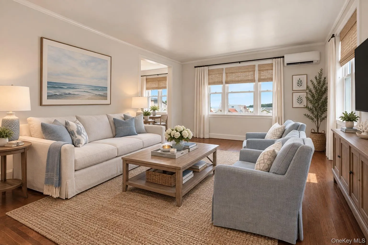 Virtually staged living room with gorgeous water views Virtually staged living room with gorgeous water views