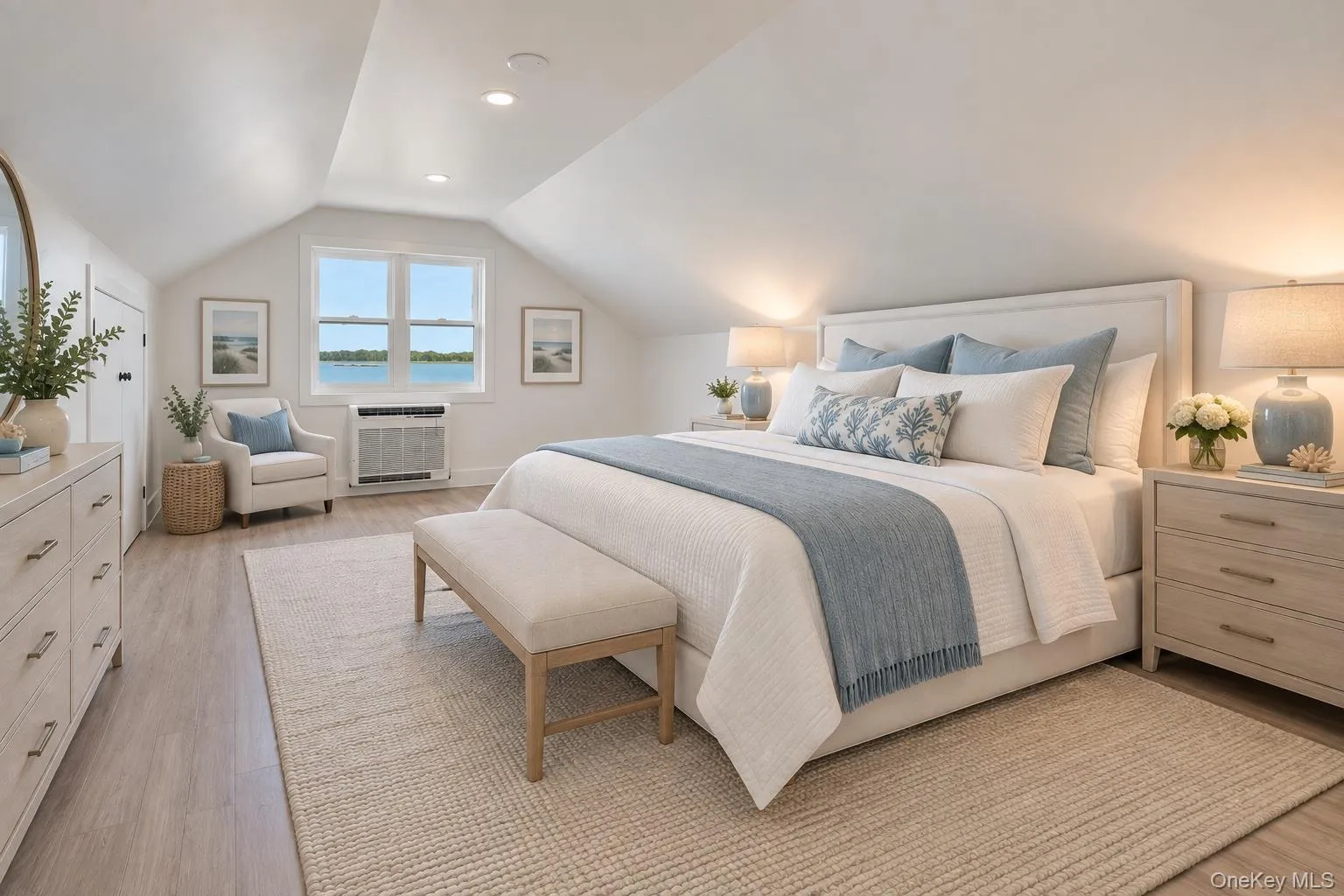 Virtually staged primary bedroom with water views! Virtually staged primary bedroom with water views!