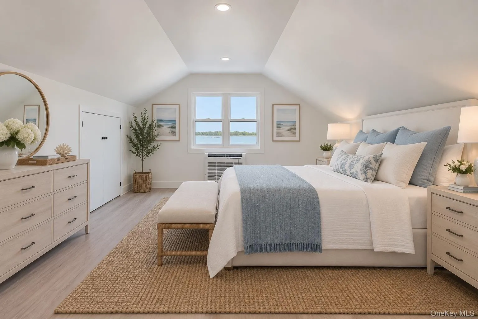 Virtually staged primary bedroom on the renovated third floor. Incredible water views! Virtually staged primary bedroom on the renovated third floor. Incredible water views!