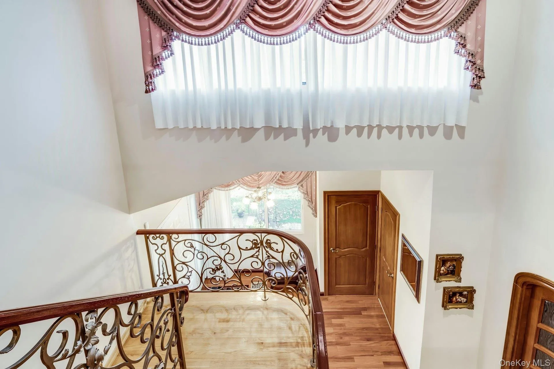 Steps up with custom railings Steps up with custom railings
