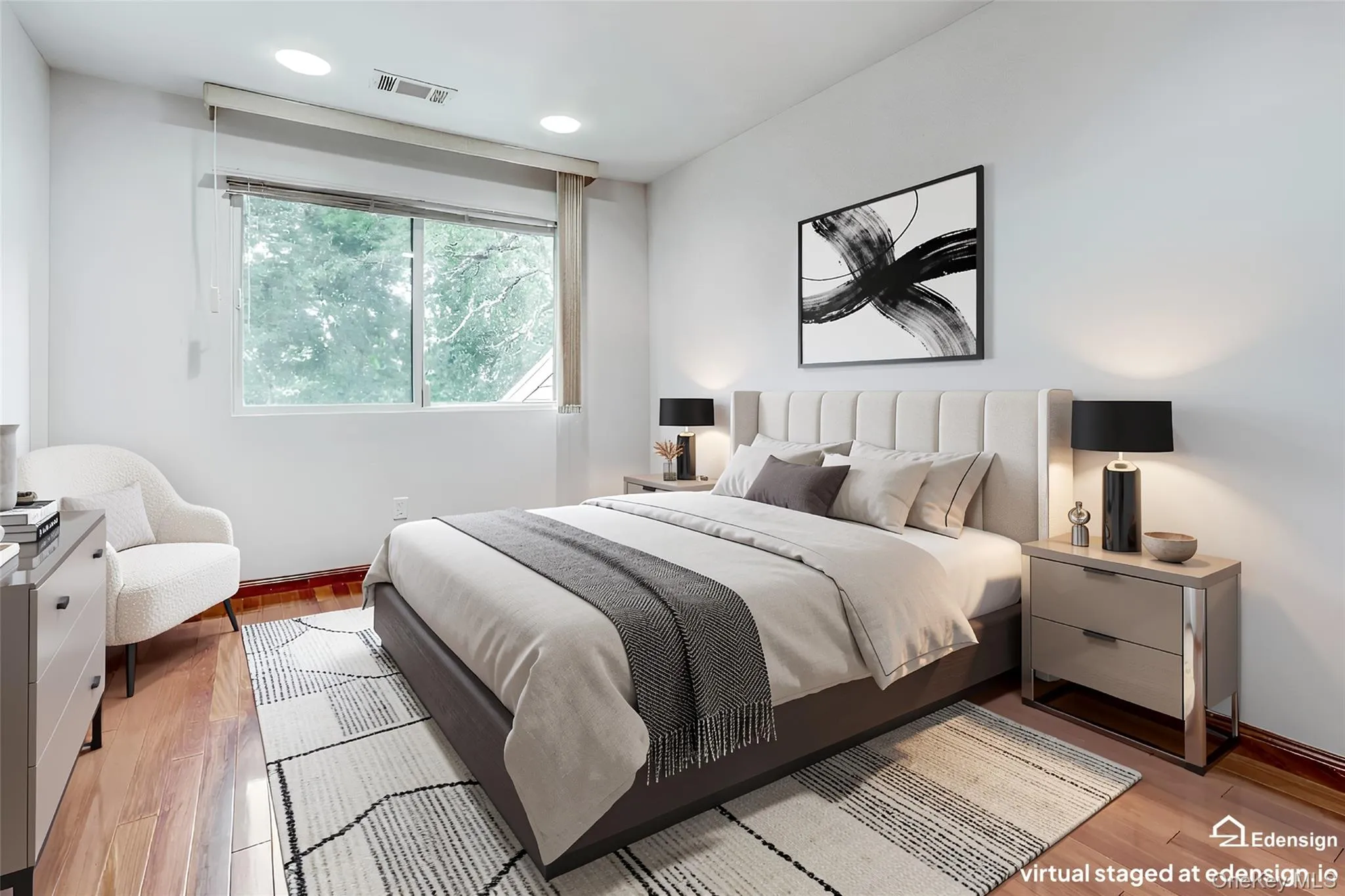 Virtually Staged bedroom with wood floors Virtually Staged bedroom with wood floors