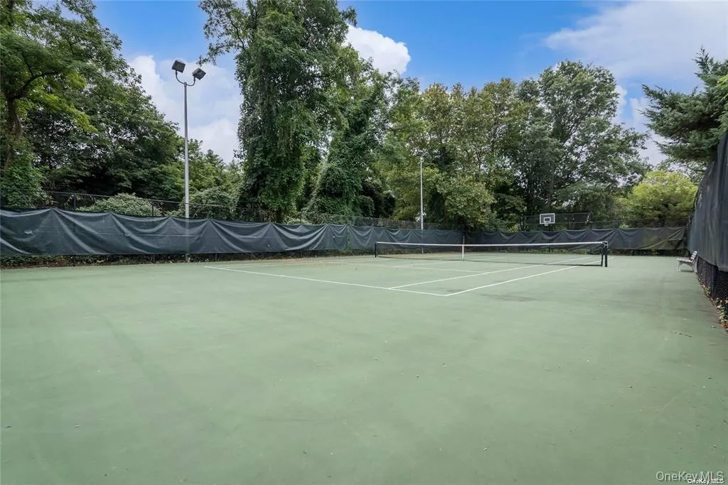 Private tennis court with perimeter screening and court lighting Private tennis court with perimeter screening and court lighting