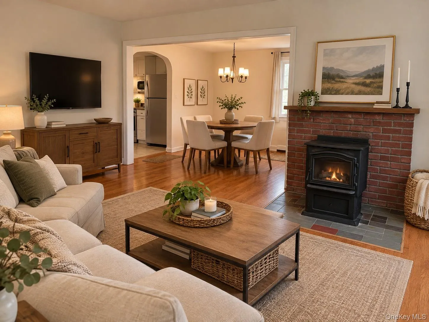 Virtually staged living/diningr room. Virtually staged living/diningr room.