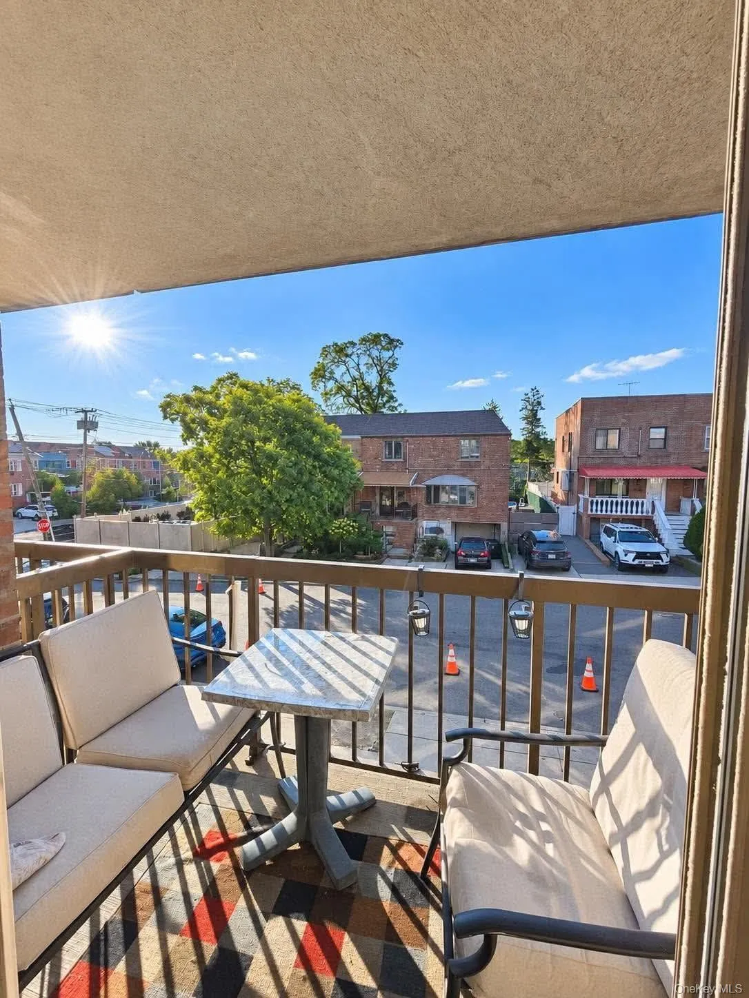 Private balcony with a railing Private balcony with a railing