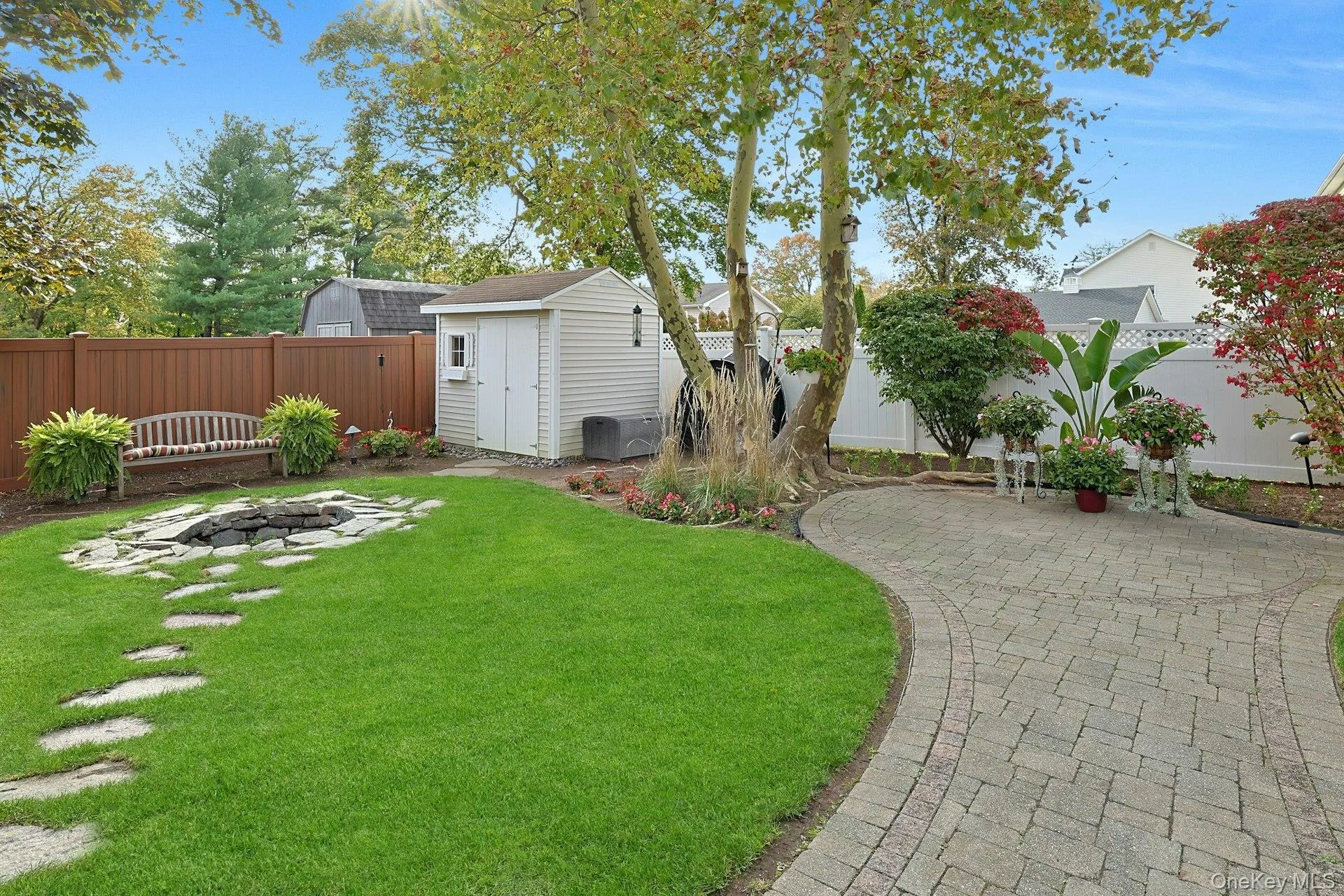 Beautiful Techo-Bloc Paver Patio. Shed For Added Storage - Sprinkler Irrigation Beautiful Techo-Bloc Paver Patio. Shed For Added Storage - Sprinkler Irrigation