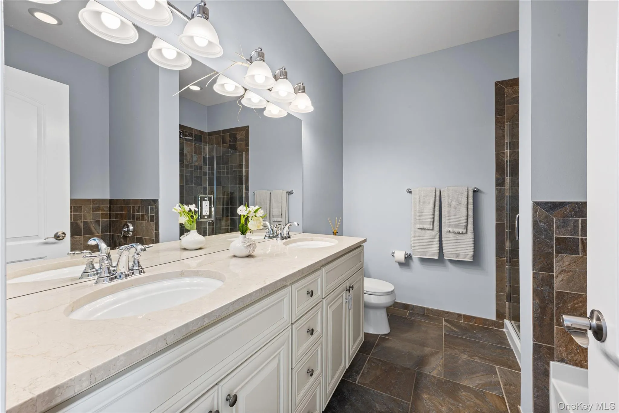 Double Vanity with Integrated Sinks, Chrome Fixtures Double Vanity with Integrated Sinks, Chrome Fixtures