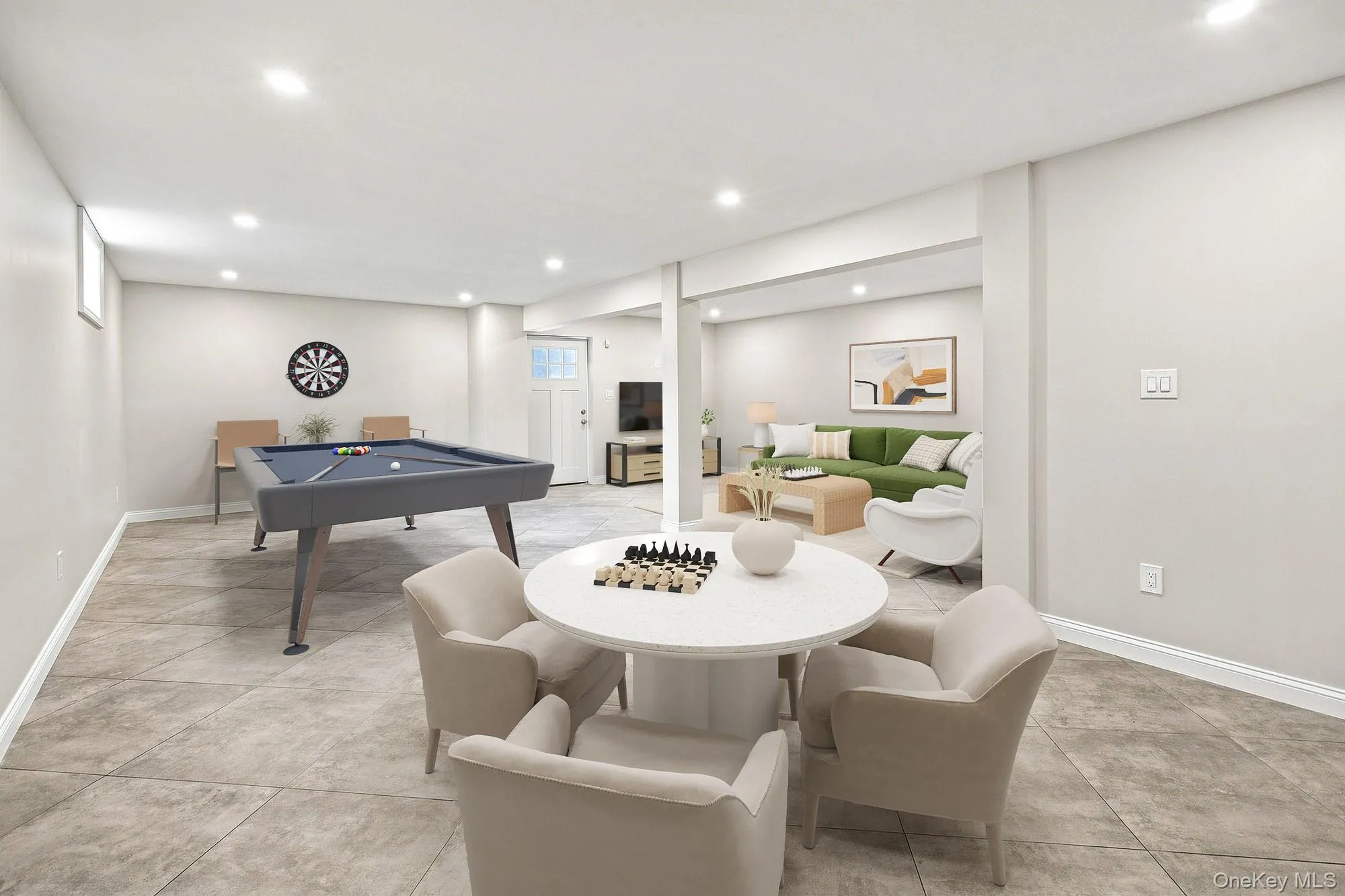 Spacious lower level featuring recessed lighting, light-toned walls, and a ceramic tile flooring.VIRTUAL STAGING Spacious lower level featuring recessed lighting, light-toned walls, and a ceramic tile flooring.VIRTUAL STAGING