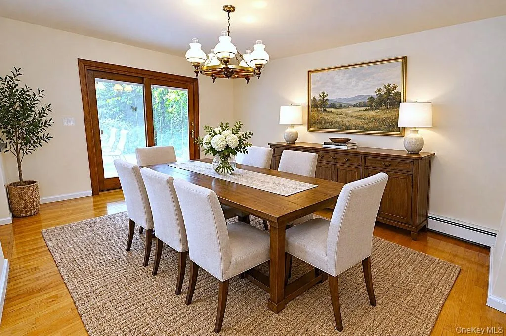 Photo Visually Staged. Photo Visually Staged. The Dining Room has hardwood floors, opens to both the Kitchen and Living room and has sliding glass doors to the back patio and yard. The room is approx 15'-7" x 12'-6". Photo Visually Staged. Photo Visually Staged. The Dining Room has hardwood floors, opens to both the Kitchen and Living room and has sliding glass doors to the back patio and yard. The room is approx 15'-7" x 12'-6".