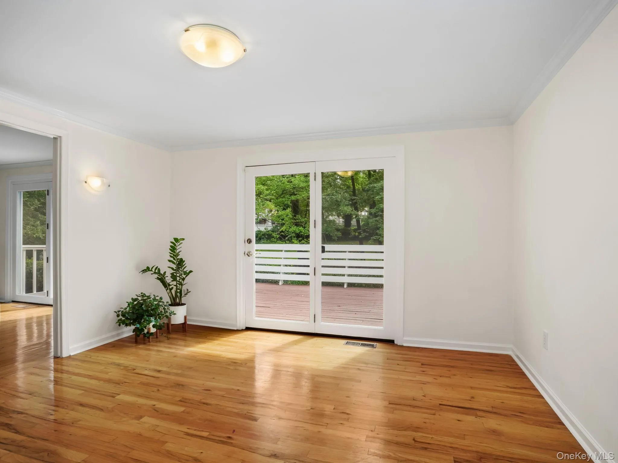 Spare room featuring light wood-type flooring and crown molding Spare room featuring light wood-type flooring and crown molding