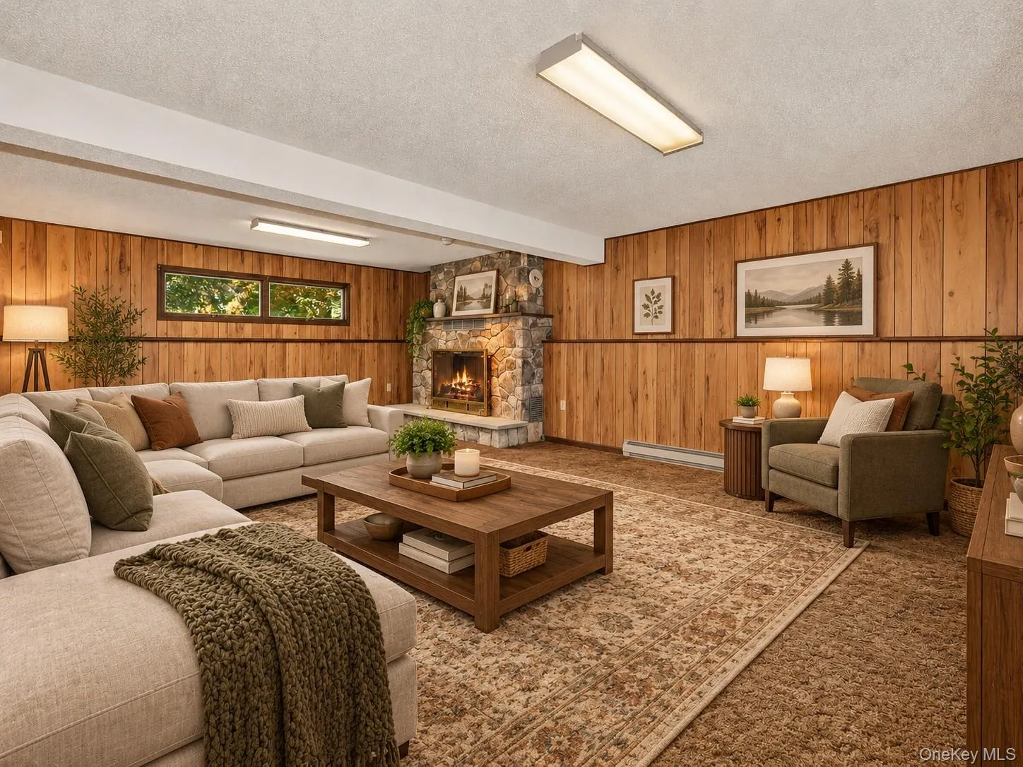 Walkout Family room with woodburning fireplace / Virtually Staged Walkout Family room with woodburning fireplace / Virtually Staged