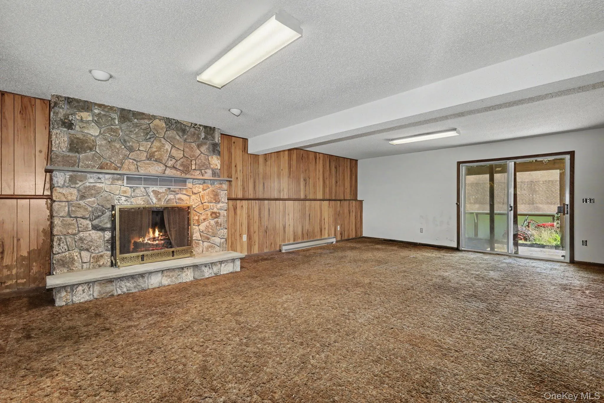 Walkout Family room with woodburning fireplace Walkout Family room with woodburning fireplace