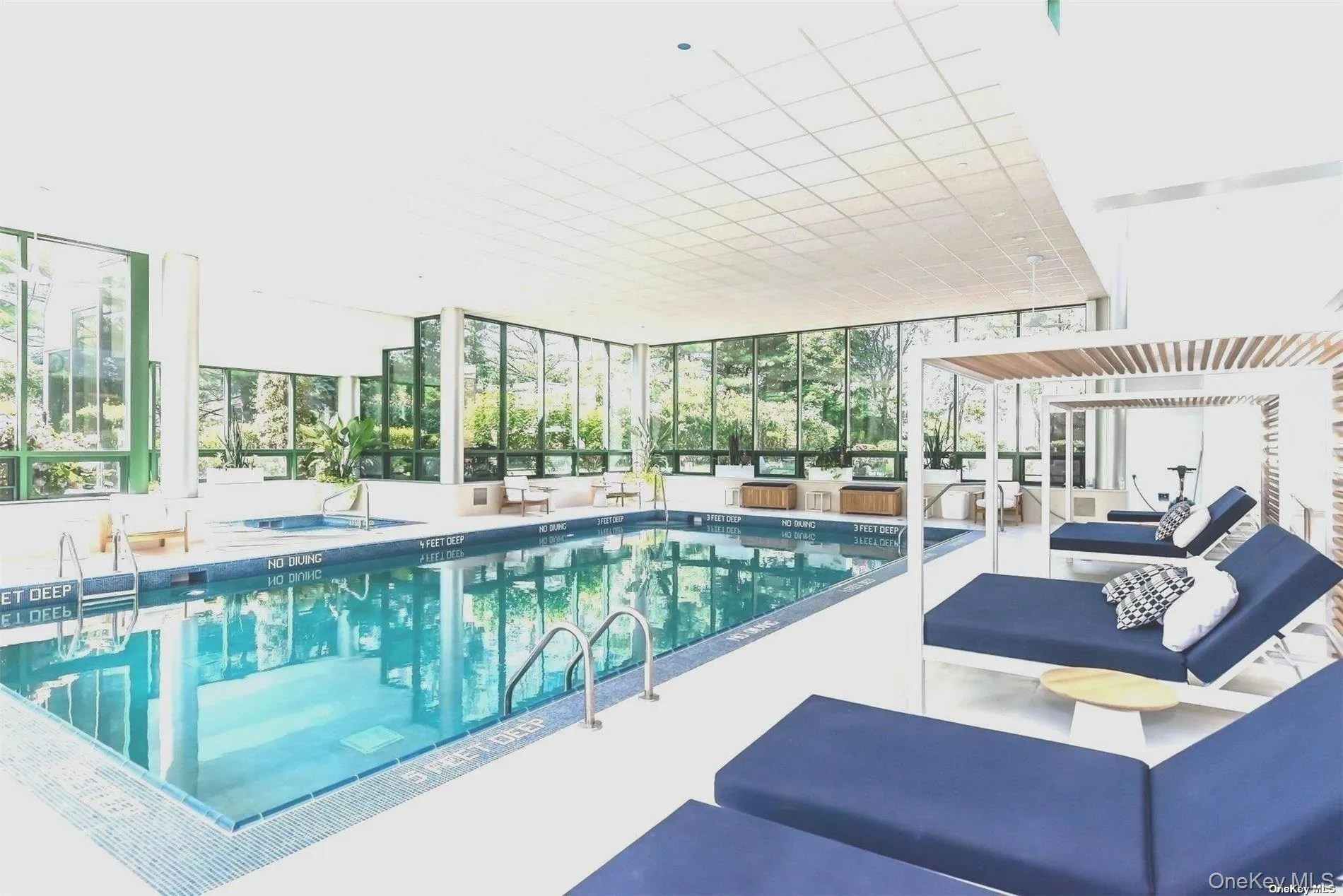 Sun drenched indoor salt water pool and spa Sun drenched indoor salt water pool and spa