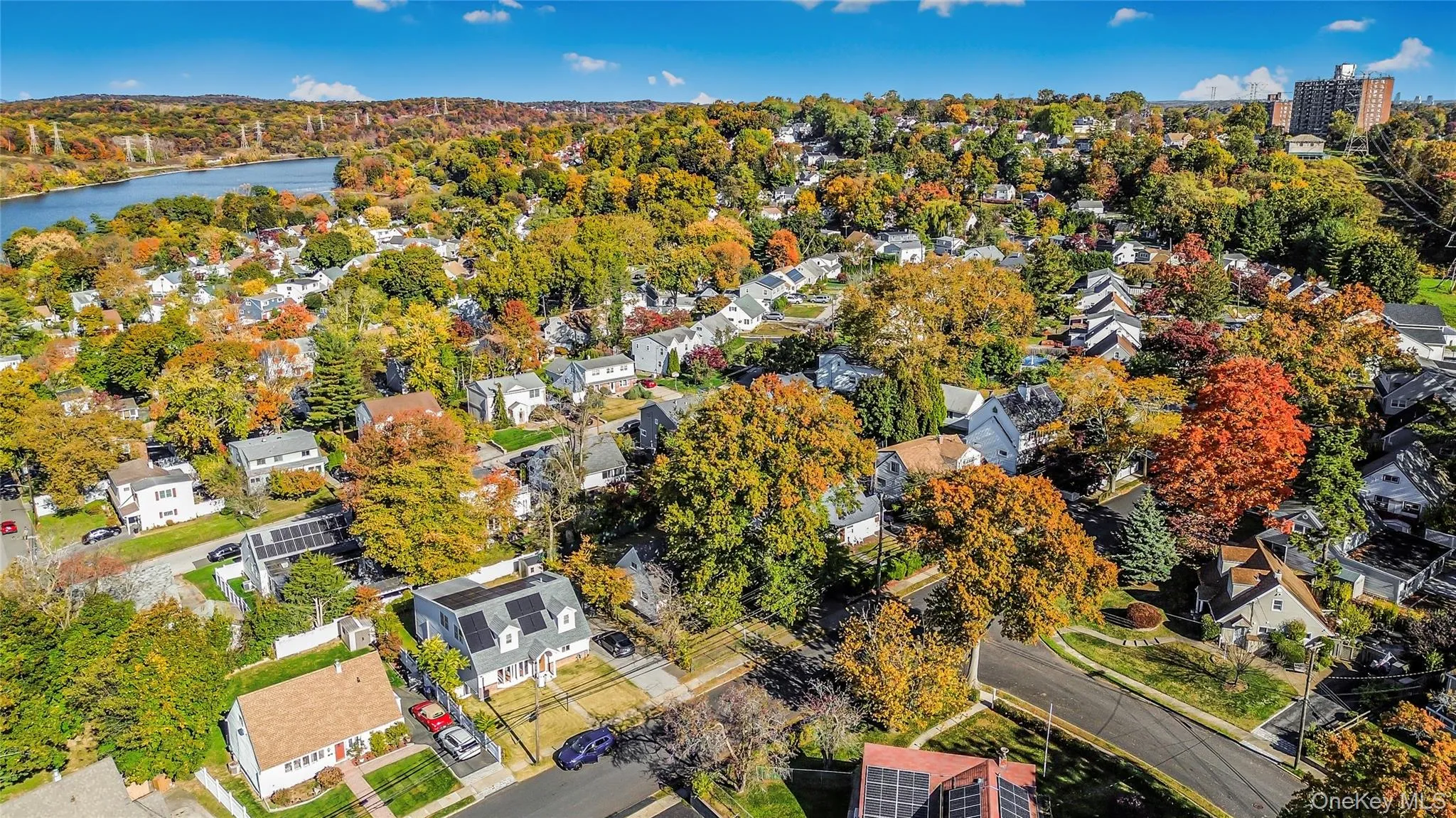 Aerial perspective of suburban area Aerial perspective of suburban area