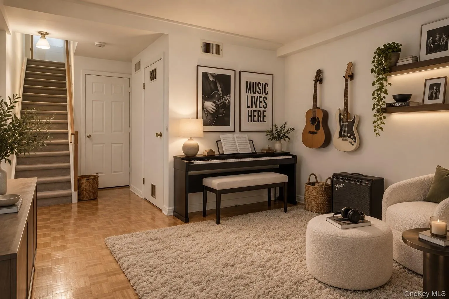 Virtually staged basement as a music room. So many possibilities! How will you use it? Virtually staged basement as a music room. So many possibilities! How will you use it?