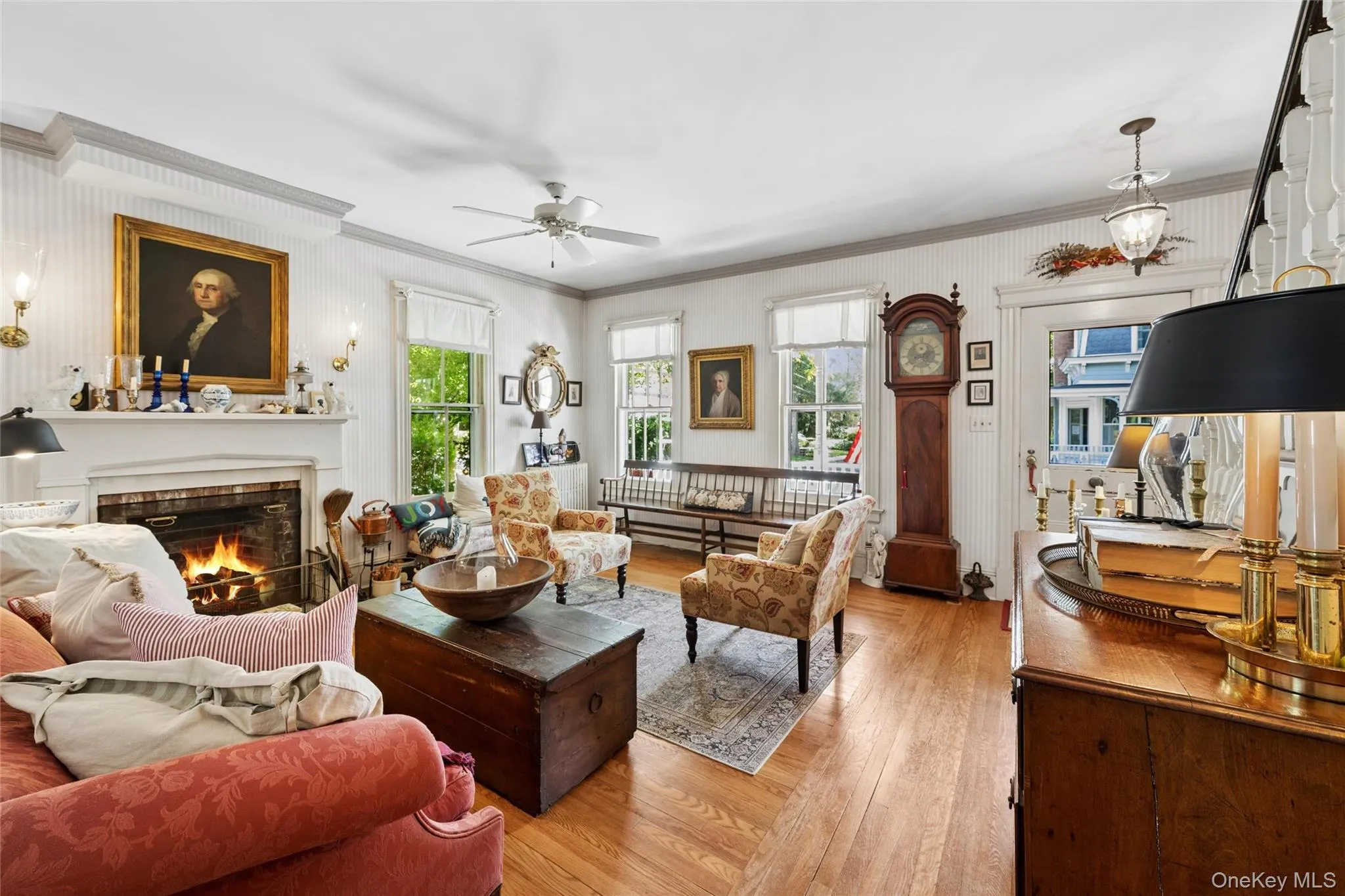 Living room with wood burning fireplace Living room with wood burning fireplace
