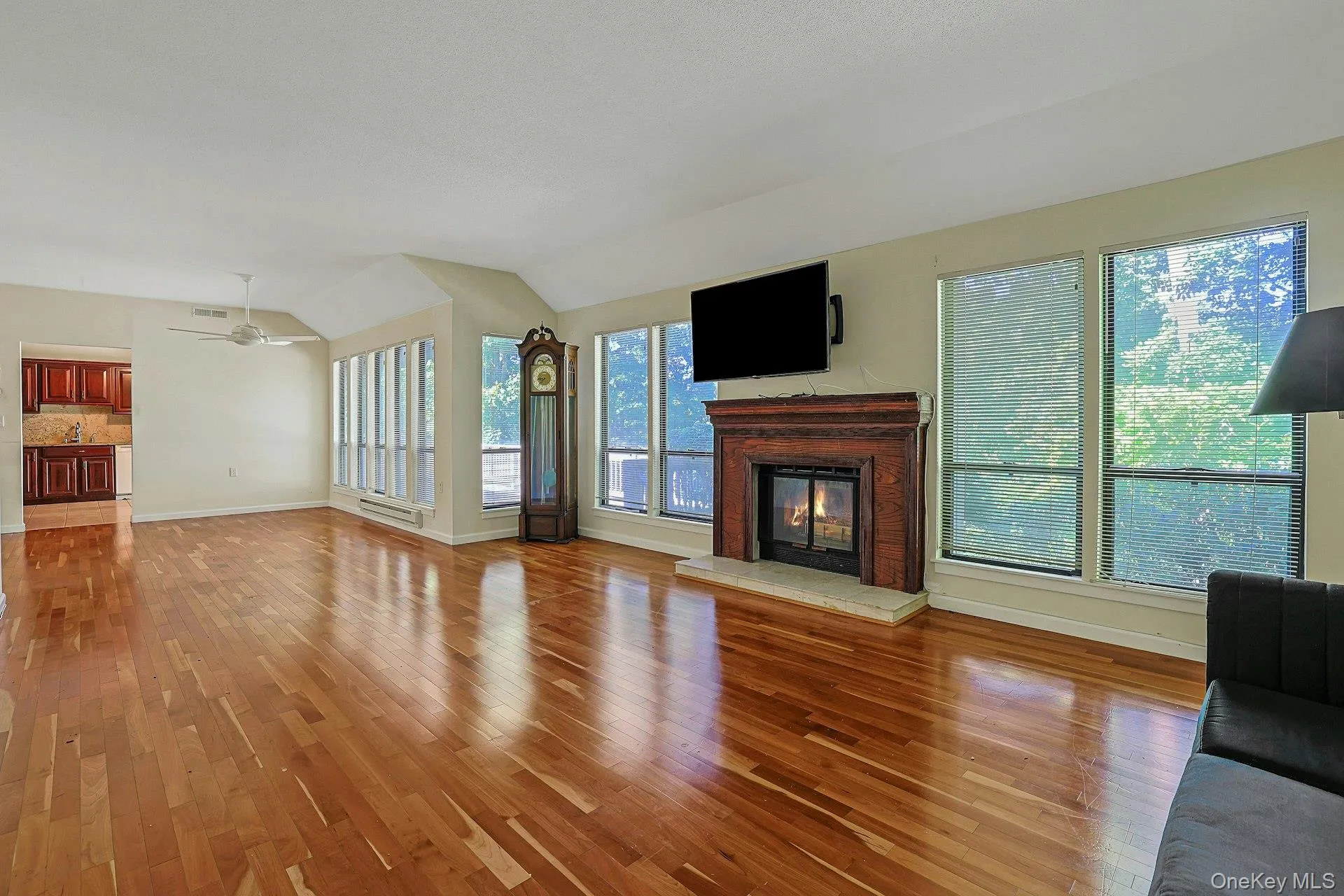 Living room with wood buring fireplace Living room with wood buring fireplace