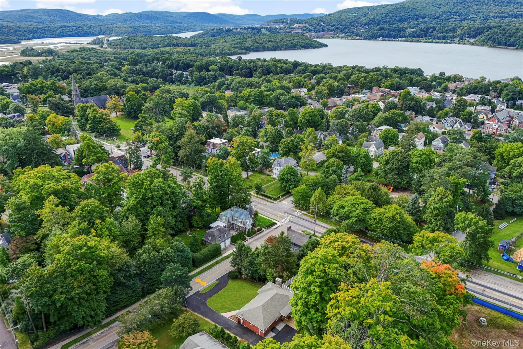 View of the house, the village of Cold Spring, the Hudson River and the Hudson Highlands from the air View of the house, the village of Cold Spring, the Hudson River and the Hudson Highlands from the air