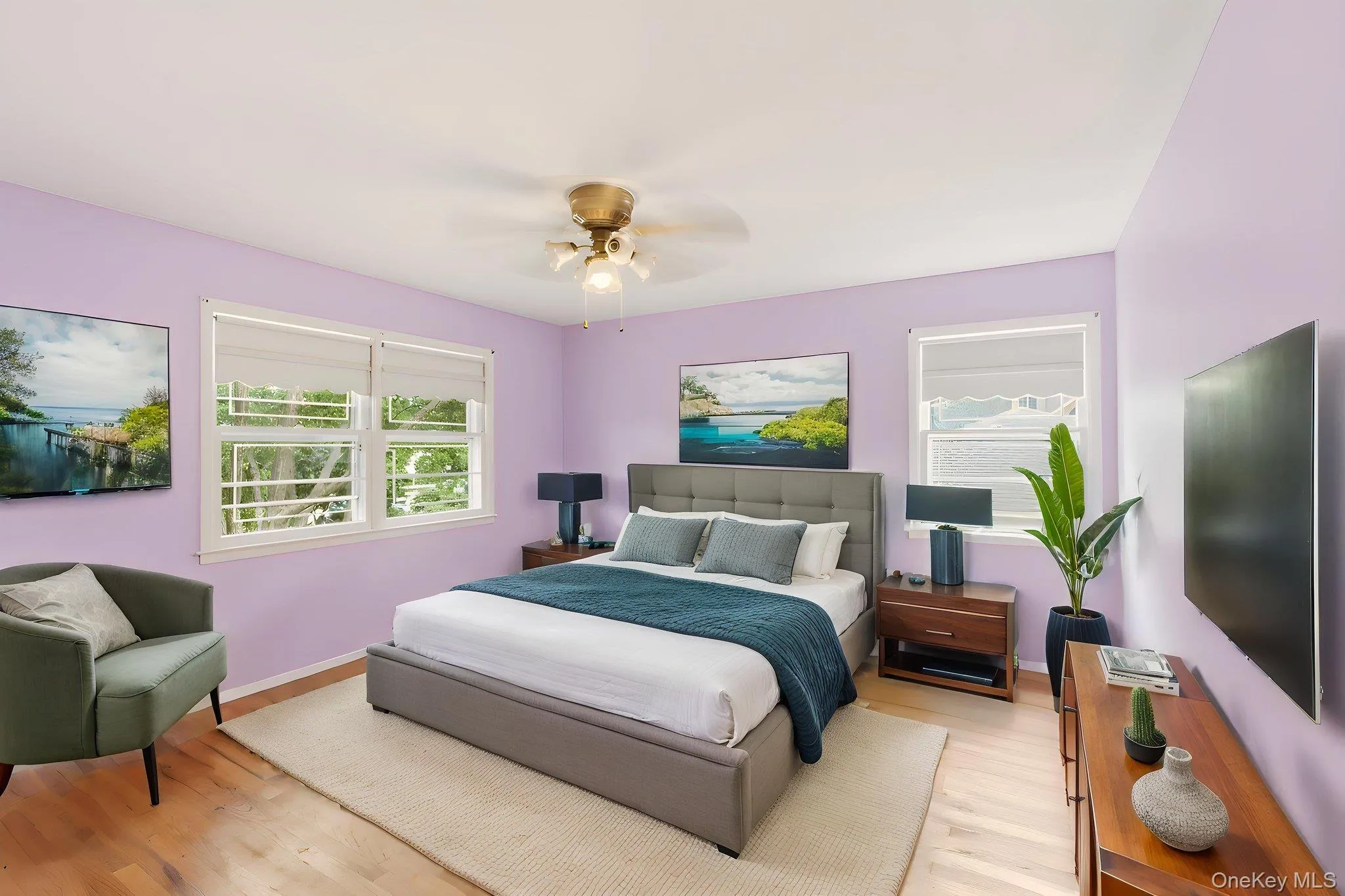 Recessed lighting, wood-finish flooring, and multiple windows Recessed lighting, wood-finish flooring, and multiple windows