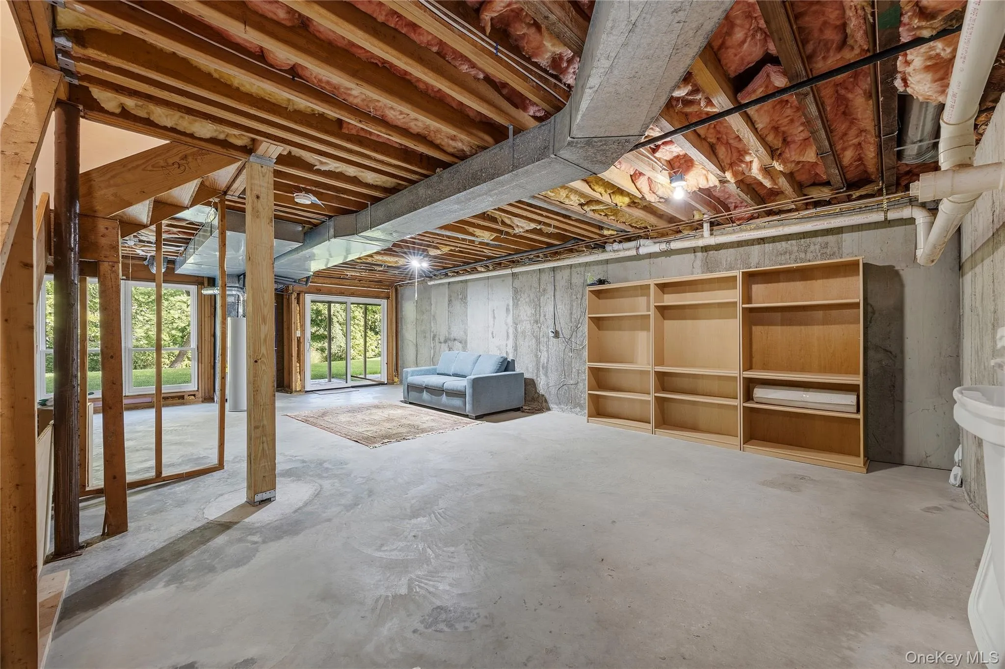 Huge Unfinished storage space with sliding glass door to stone patio Huge Unfinished storage space with sliding glass door to stone patio