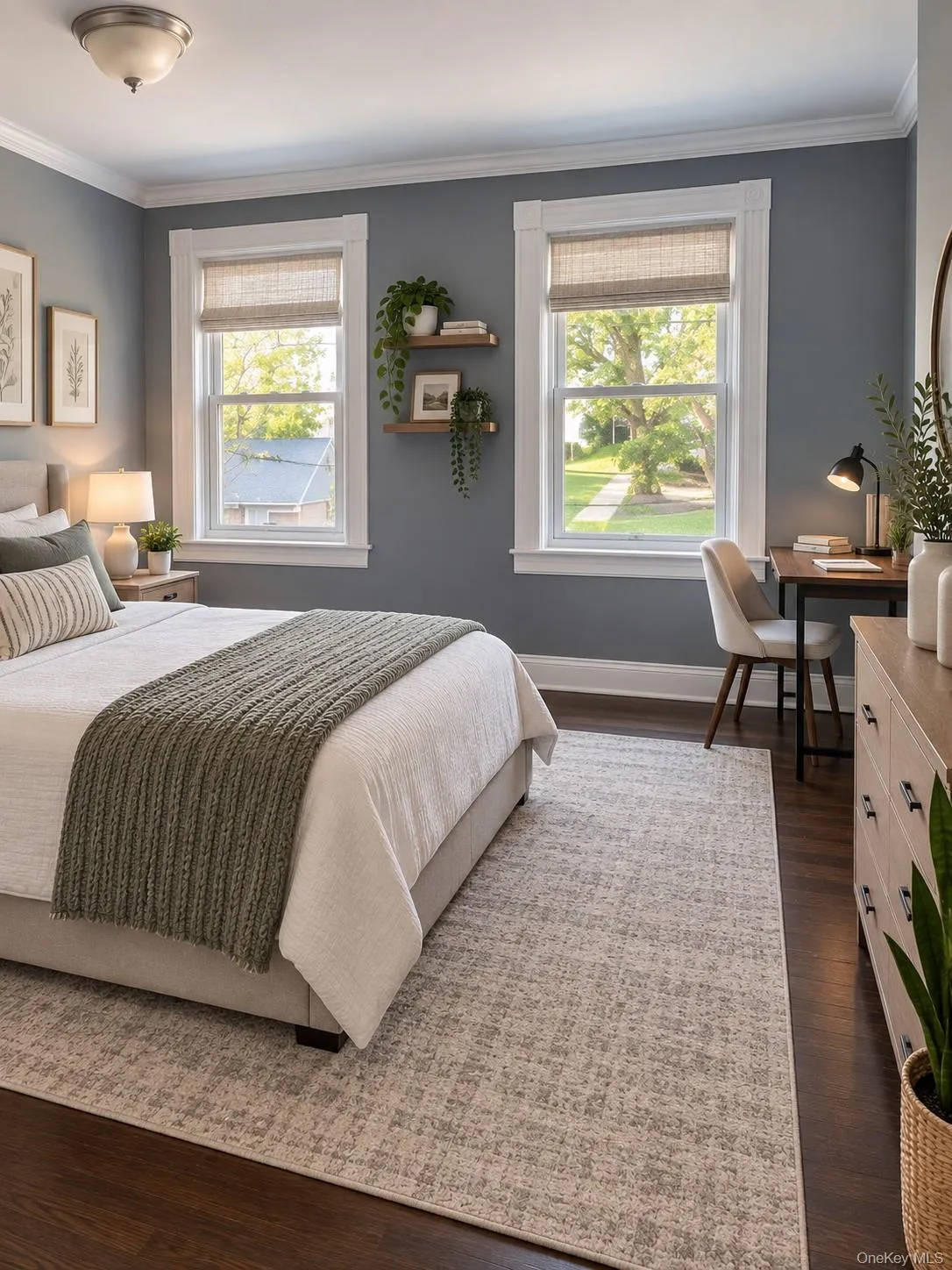Virtually staged 2nd bedroom showing off beautiful wood working Virtually staged 2nd bedroom showing off beautiful wood working