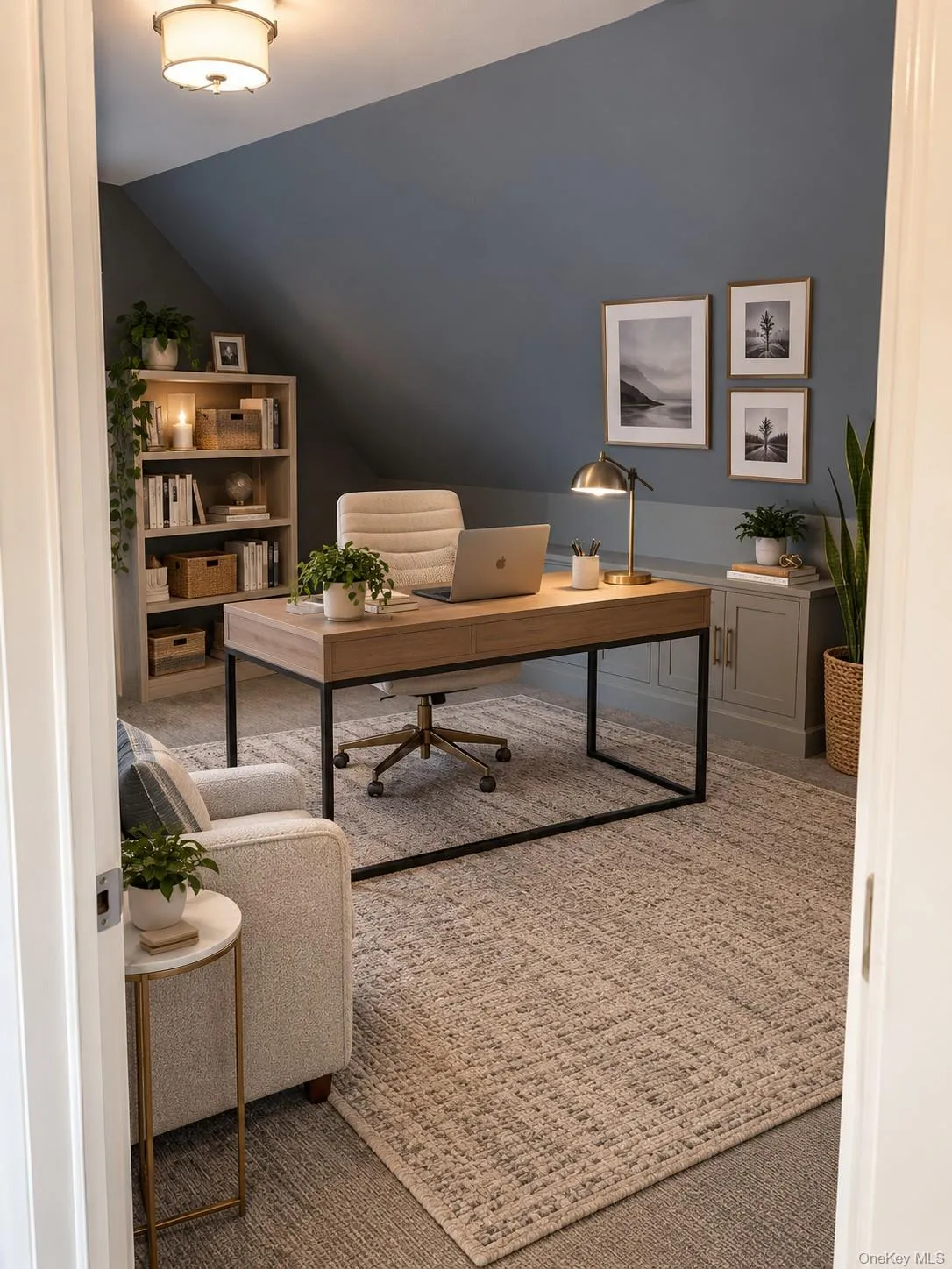 Virtually staged multi-purpose 3rd floor room currently staged as an office Virtually staged multi-purpose 3rd floor room currently staged as an office