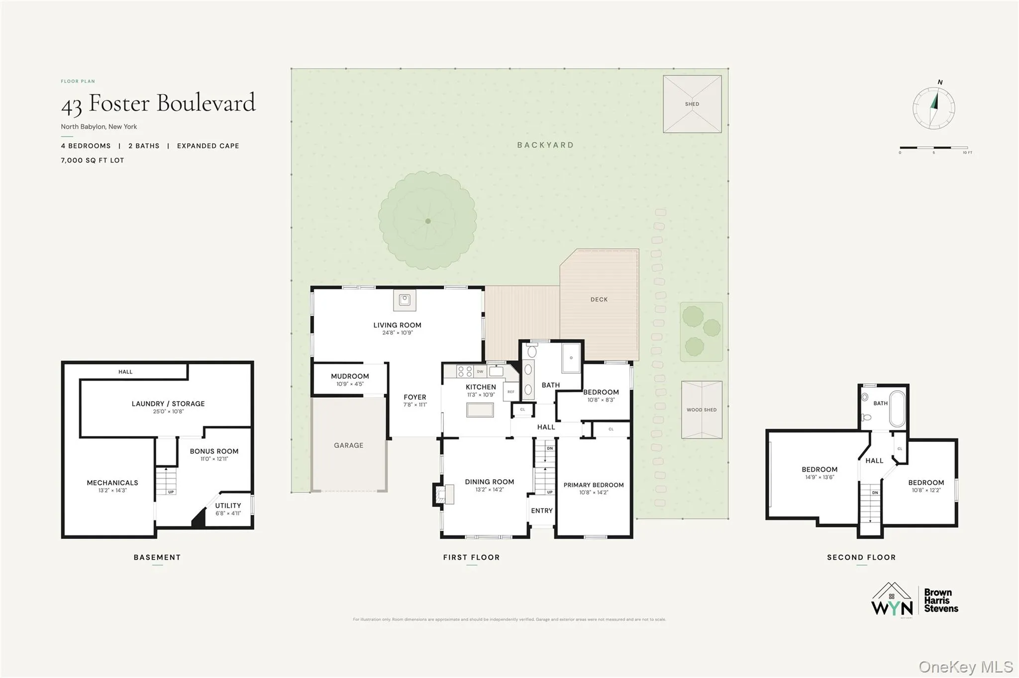 Floor plan of 43 Foster Blvd, North Babylon: 4 bedroom, 2 full bath expanded Cape with first-floor bedrooms and full bath, eat-in kitchen, formal dining room, full basement and attached garage Floor plan of 43 Foster Blvd, North Babylon: 4 bedroom, 2 full bath expanded Cape with first-floor bedrooms and full bath, eat-in kitchen, formal dining room, full basement and attached garage