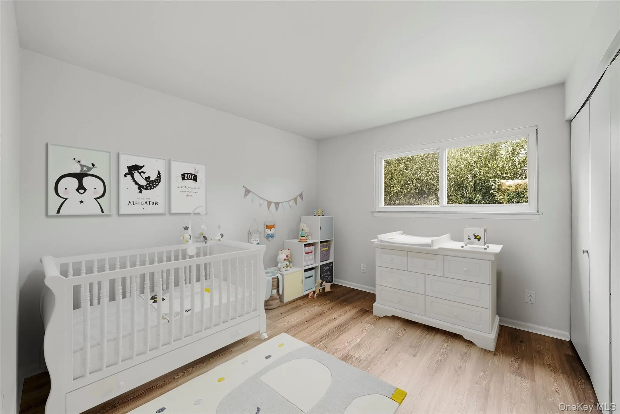 Virtually staged 3rd bedroom with brand new floors. Virtually staged 3rd bedroom with brand new floors.