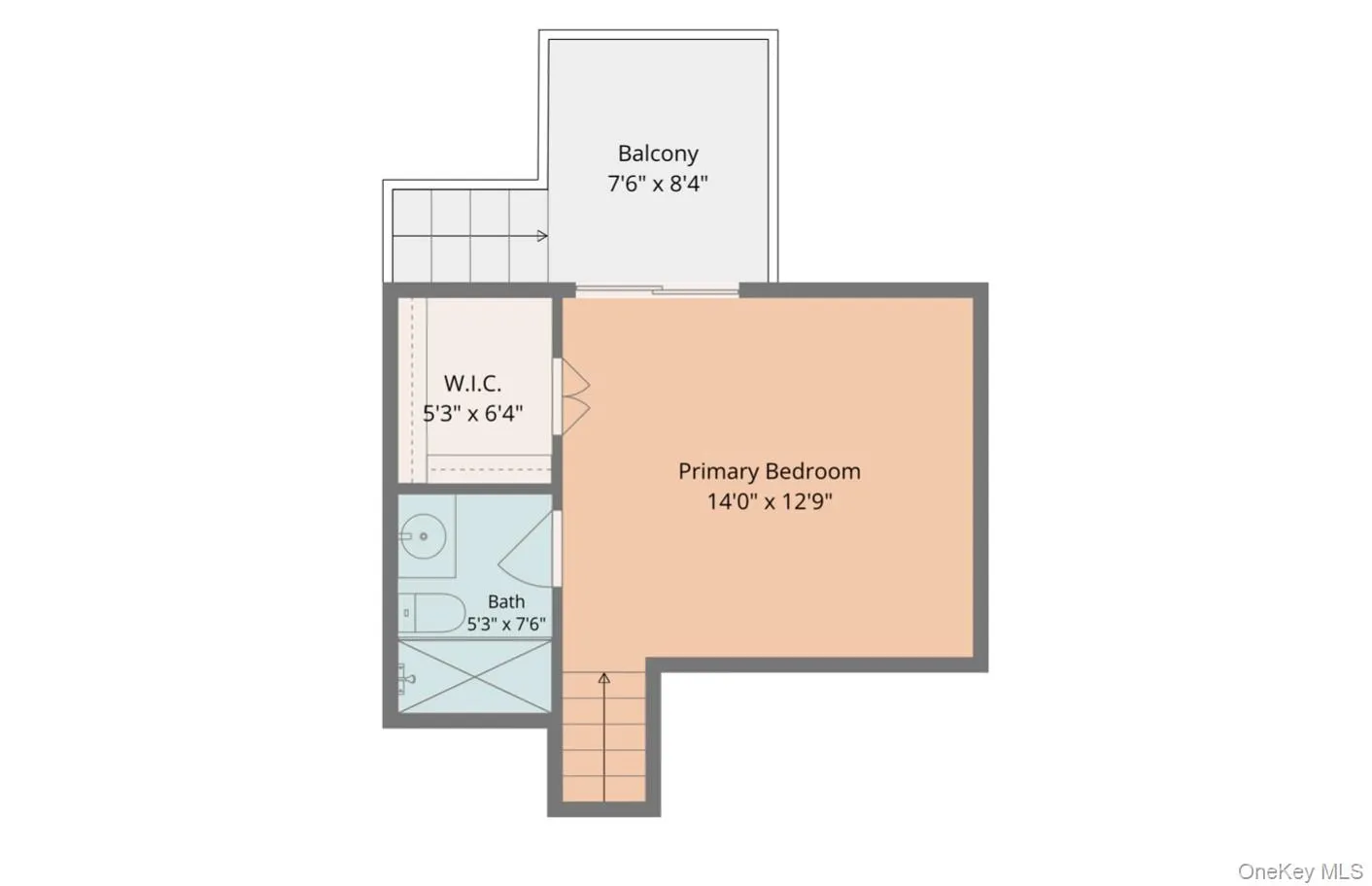 Primary bedroom layout, up a few stairs. Primary bedroom layout, up a few stairs.