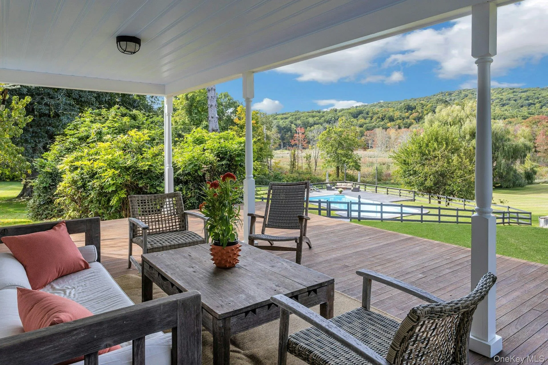 Covered porch- perfect for summer dining Covered porch- perfect for summer dining