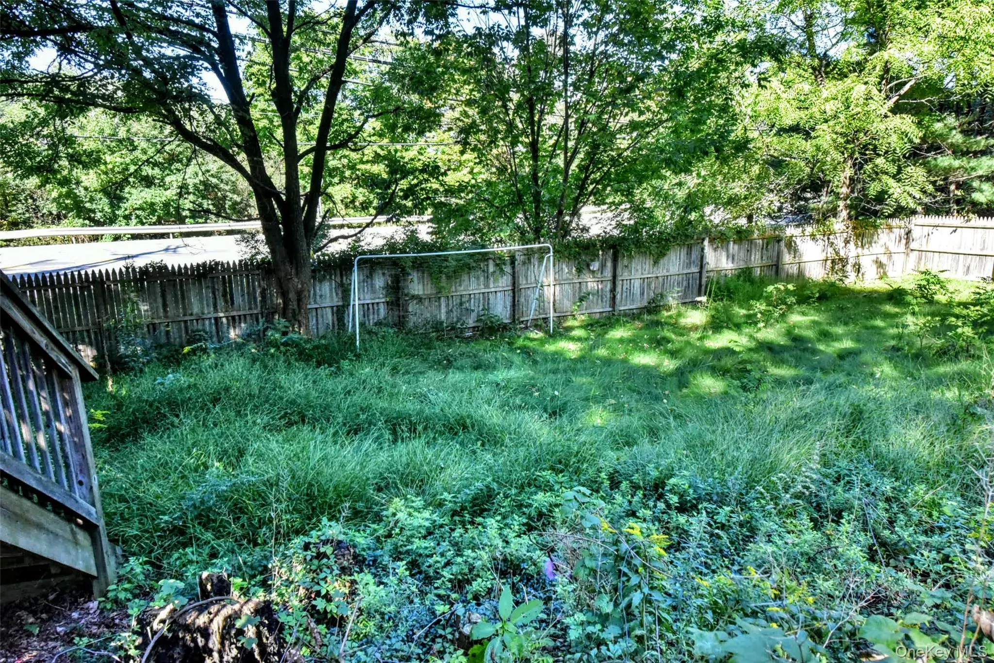Partially fenced back yard area Partially fenced back yard area