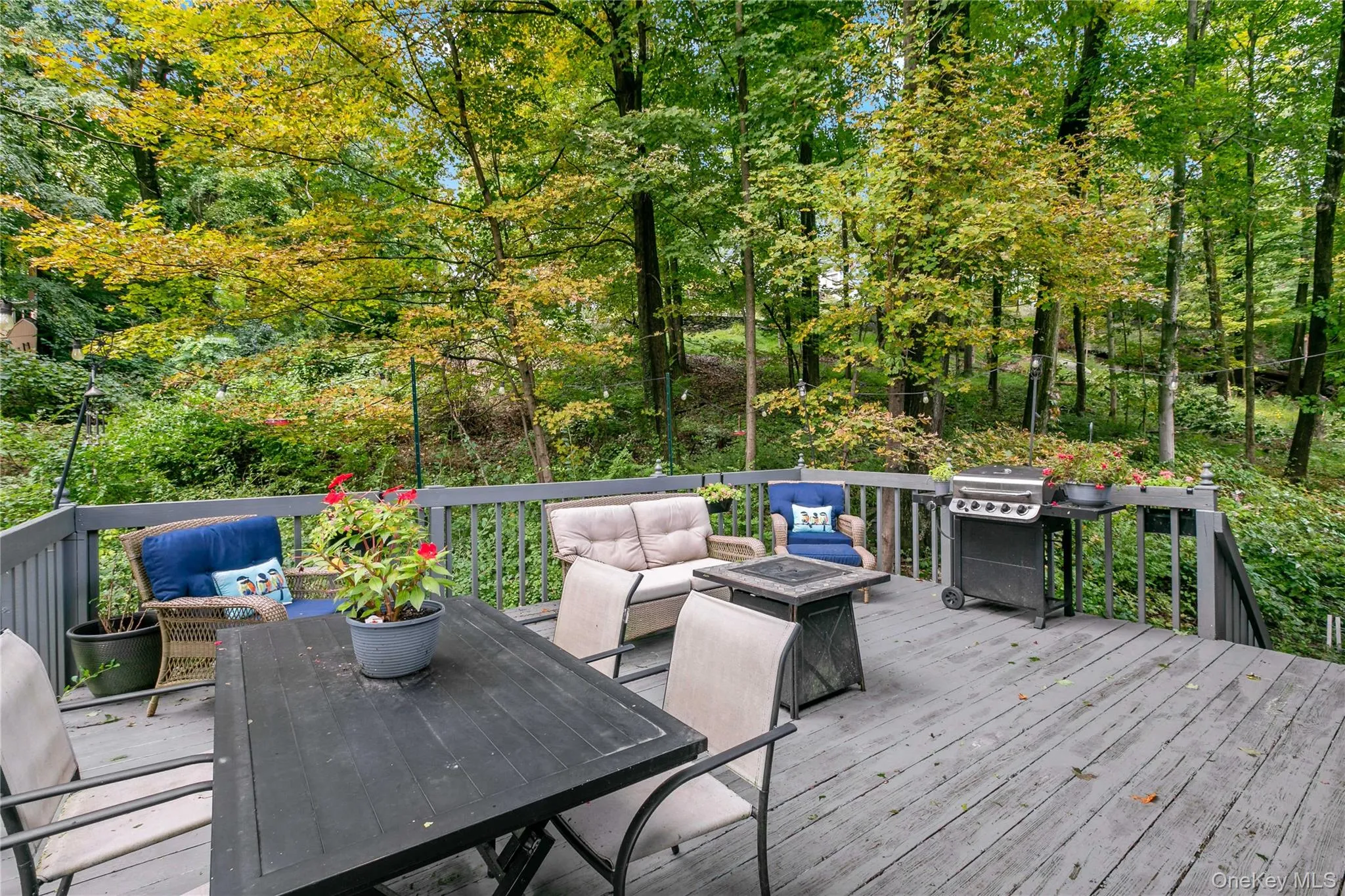 Lush wooded setting for the private deck. Lush wooded setting for the private deck.