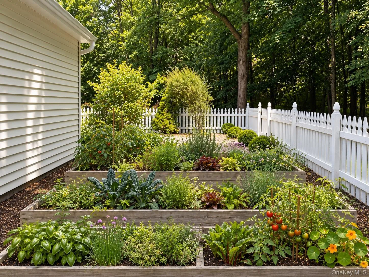 Fenced in, raised flower/vegetable beds make growing plants safe from animals Fenced in, raised flower/vegetable beds make growing plants safe from animals