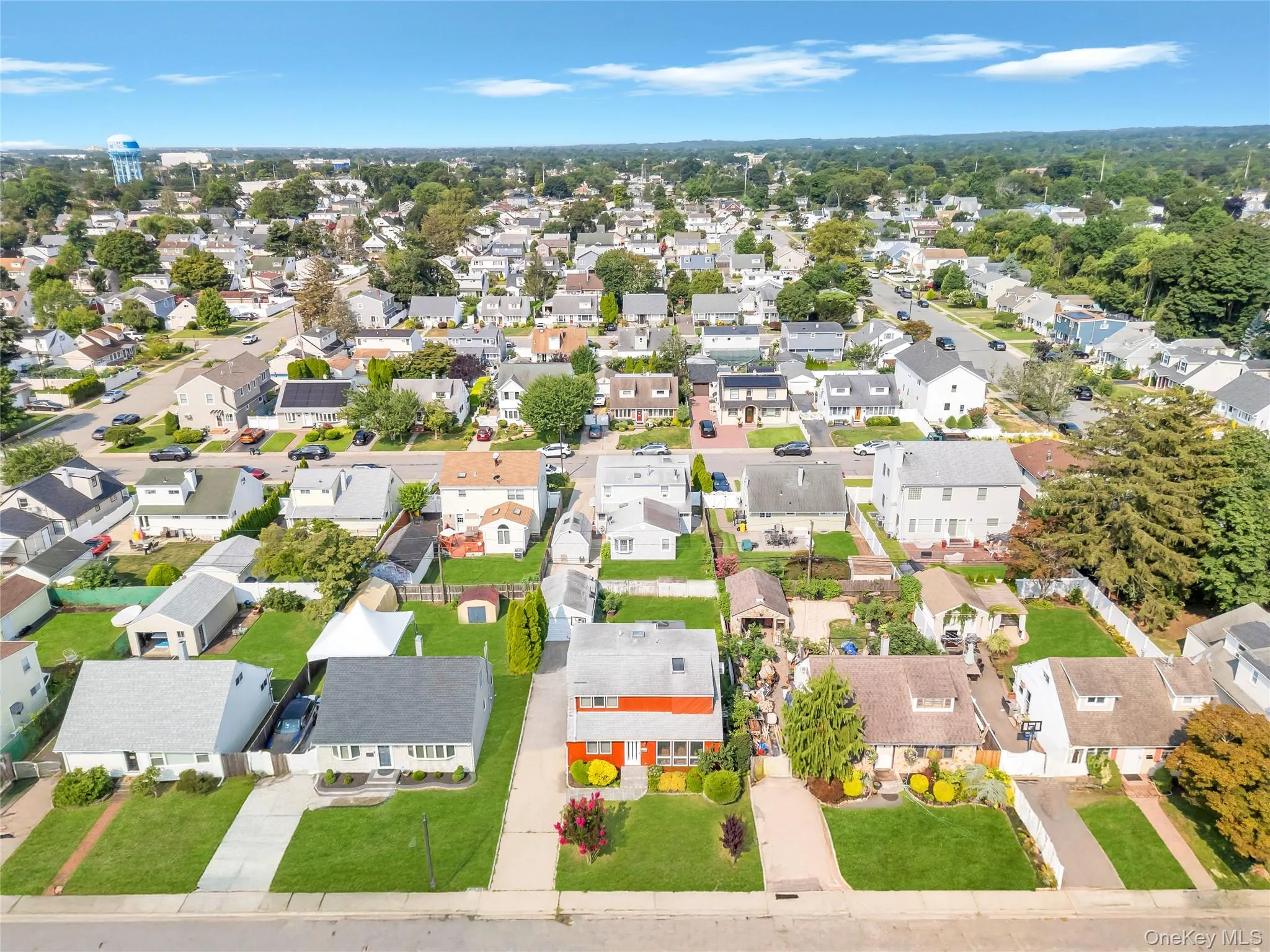 Aerial perspective of suburban area Aerial perspective of suburban area