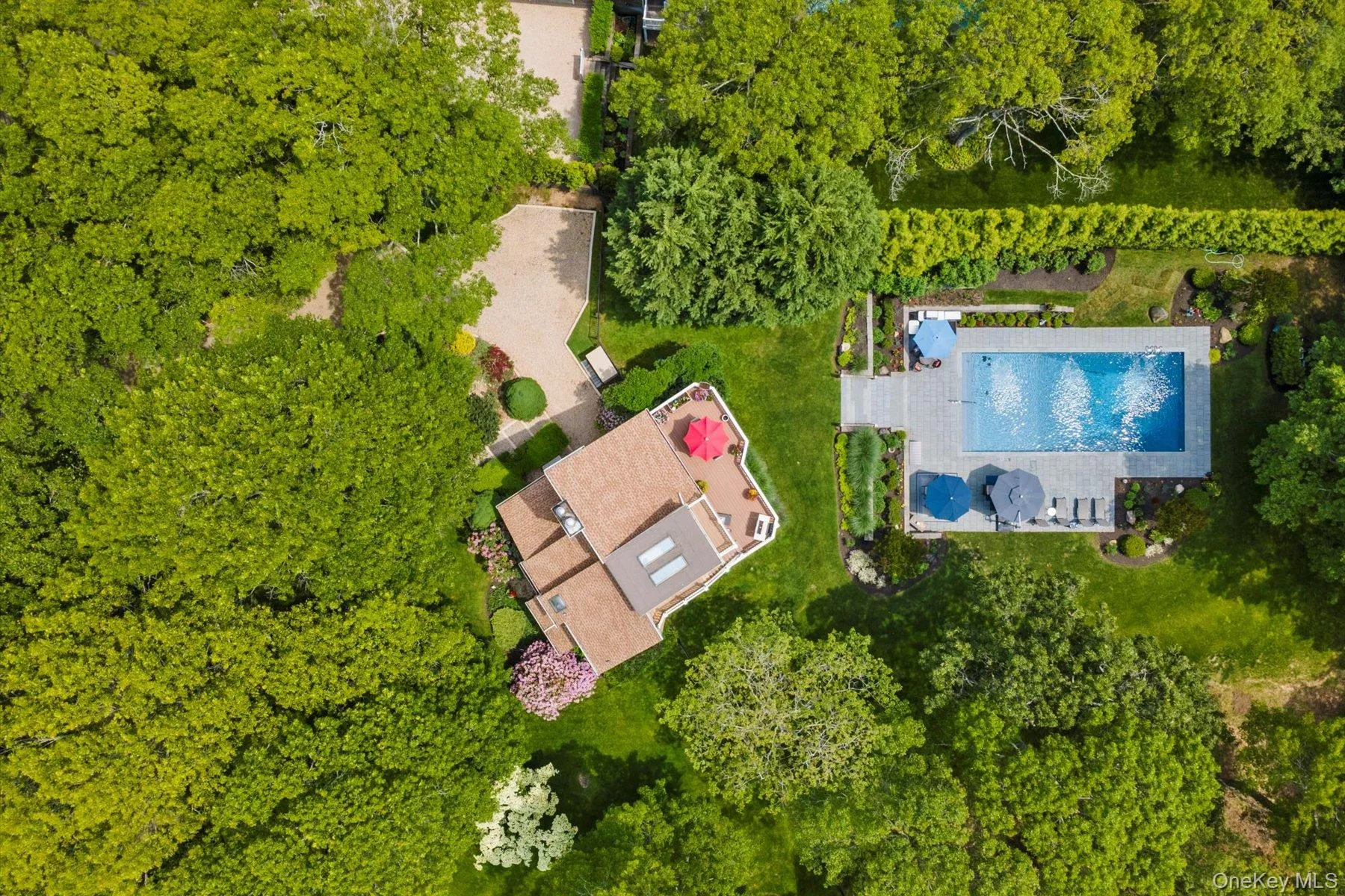 Bird's eye view of a pool area Bird's eye view of a pool area