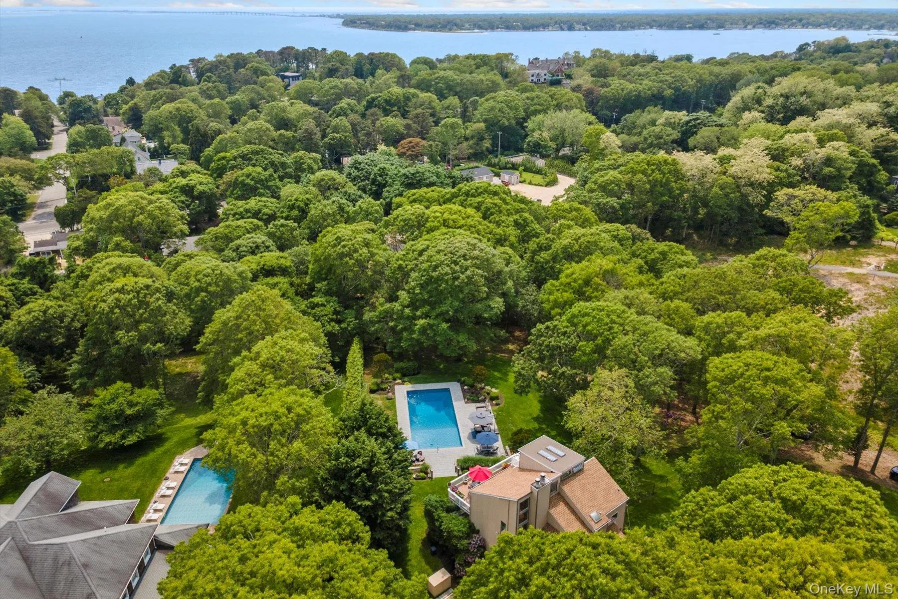 Drone / aerial view of a nearby body of water Drone / aerial view of a nearby body of water