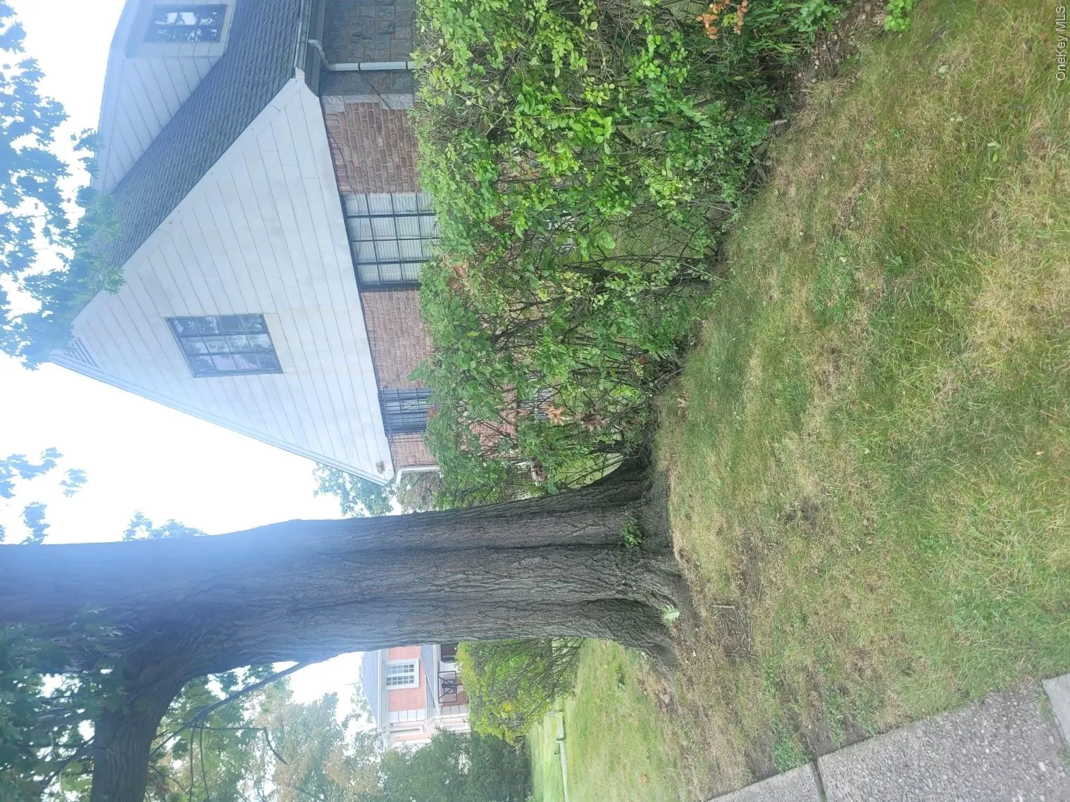 Gable roofline with dormer window, brick and siding exterior, established tree, and sidewalk access Gable roofline with dormer window, brick and siding exterior, established tree, and sidewalk access