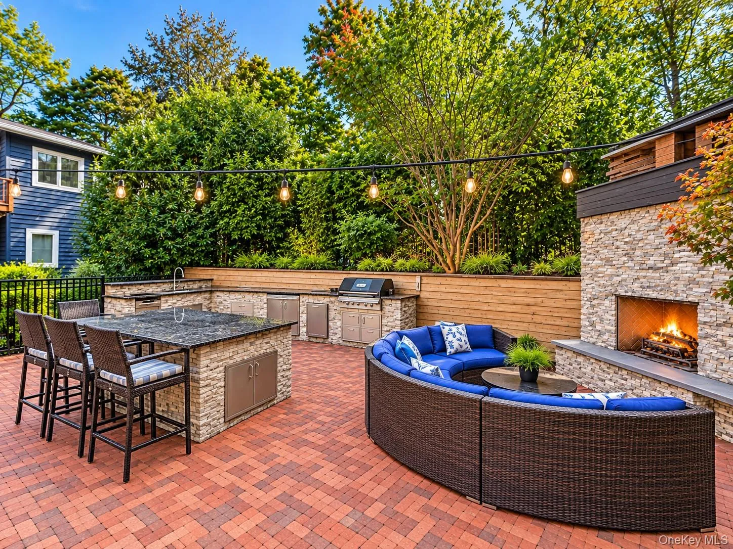 Virtually enhanced furniture and fire, lights lit Virtually enhanced furniture and fire, lights lit