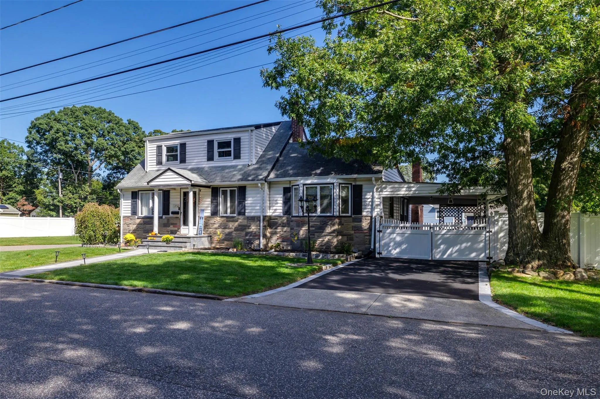 Traditional-style residence featuring a stone-clad facade, a covered entry, a paved driveway, and mature landscaping Traditional-style residence featuring a stone-clad facade, a covered entry, a paved driveway, and mature landscaping