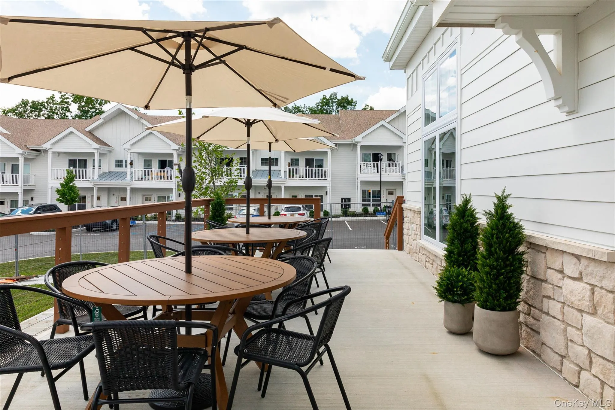 Community outdoor patio with seating. Community outdoor patio with seating.