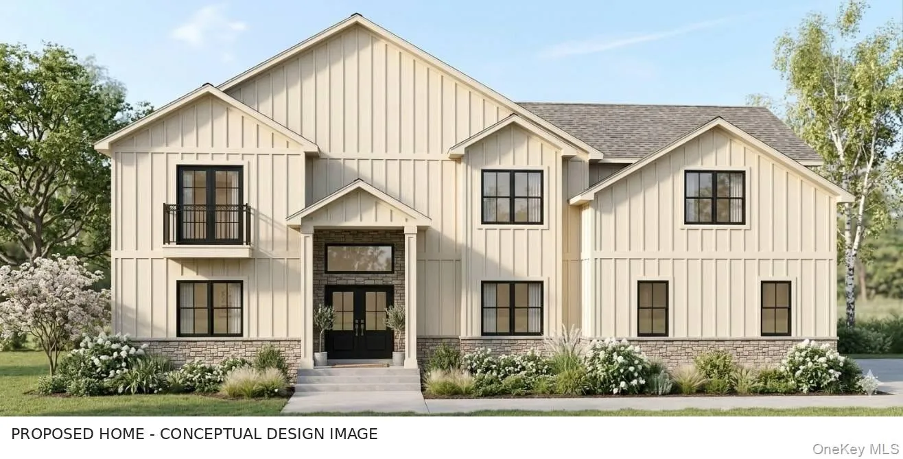 Conceptual exterior design alternative for the to-be-built home. Architectural potential only; not a photograph of a completed home. Conceptual exterior design alternative for the to-be-built home. Architectural potential only; not a photograph of a completed home.