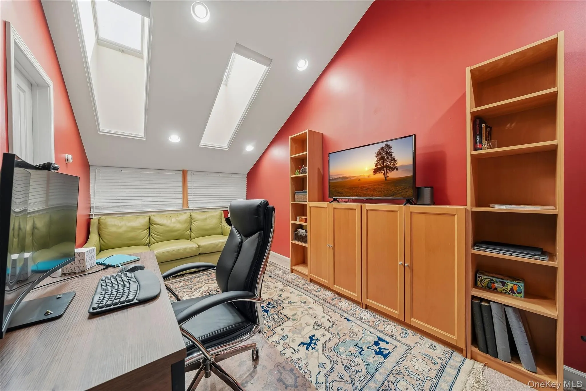 The third floor loft space with skylights serves as the perfect home office. On both sides are two huge walk in storage rooms. The third floor loft space with skylights serves as the perfect home office. On both sides are two huge walk in storage rooms.
