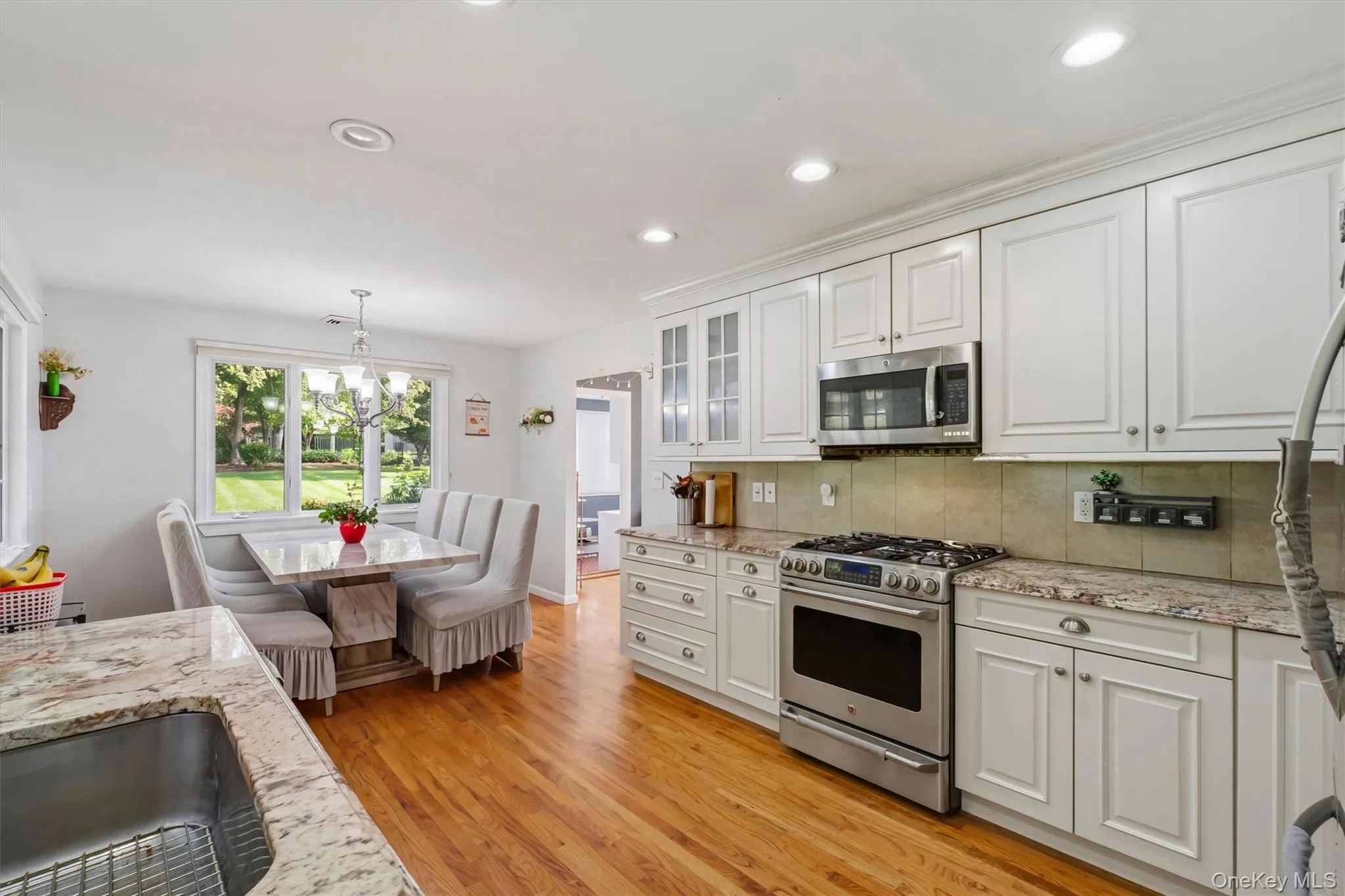 View of kitchen to large dining area. View of kitchen to large dining area.