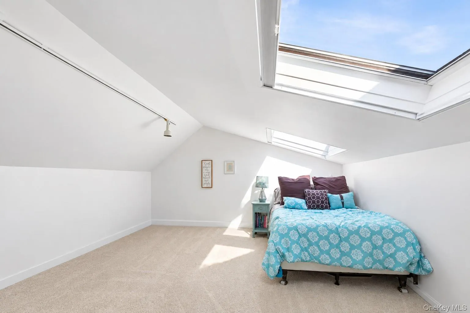 Large loft with sky light and storage. Large loft with sky light and storage.