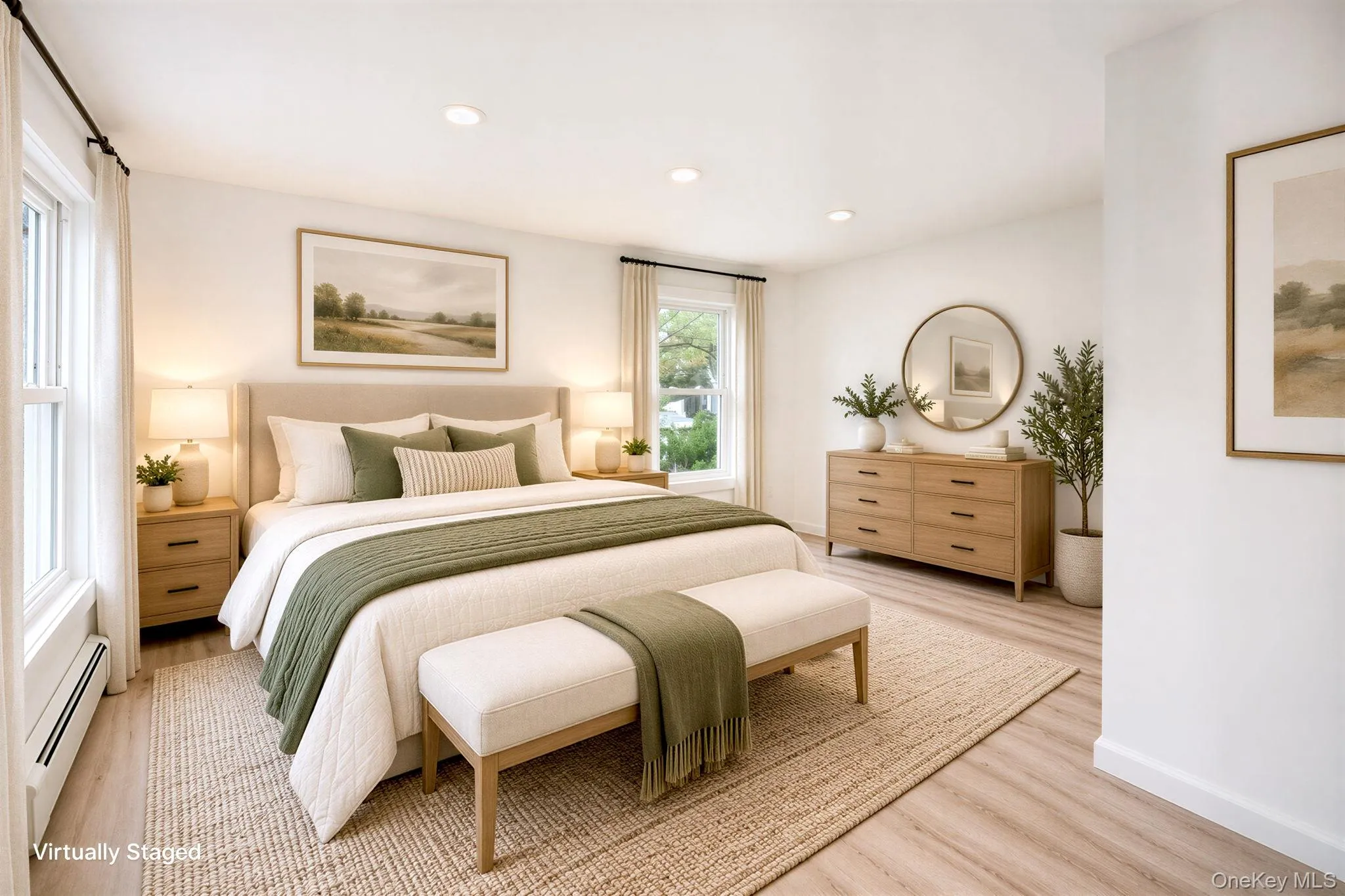 Light-filled room featuring vinyl wood-finish flooring, recessed lighting, and multiple windows *virtually staged Light-filled room featuring vinyl wood-finish flooring, recessed lighting, and multiple windows *virtually staged