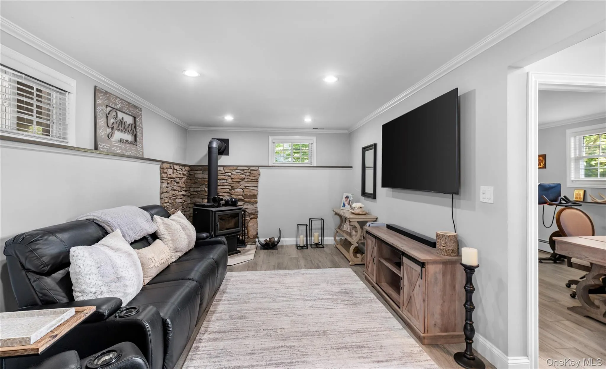 Family room with wood burning stove Family room with wood burning stove